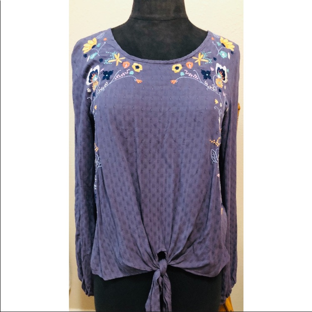 Purple floral embroidered top